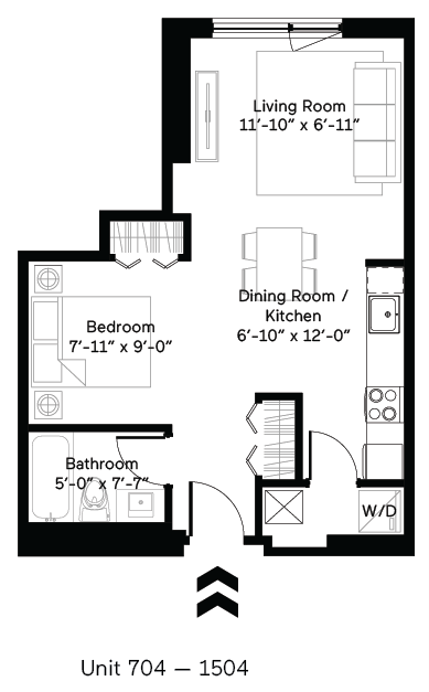 Floor plan for studio, 1 bath, 540 sqft